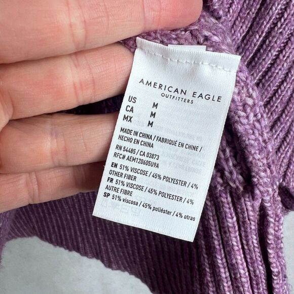 American Eagle Purple Mock Neck Relaxed Fit Chunky Knit Sweater Size Medium - Picture 6 of 9